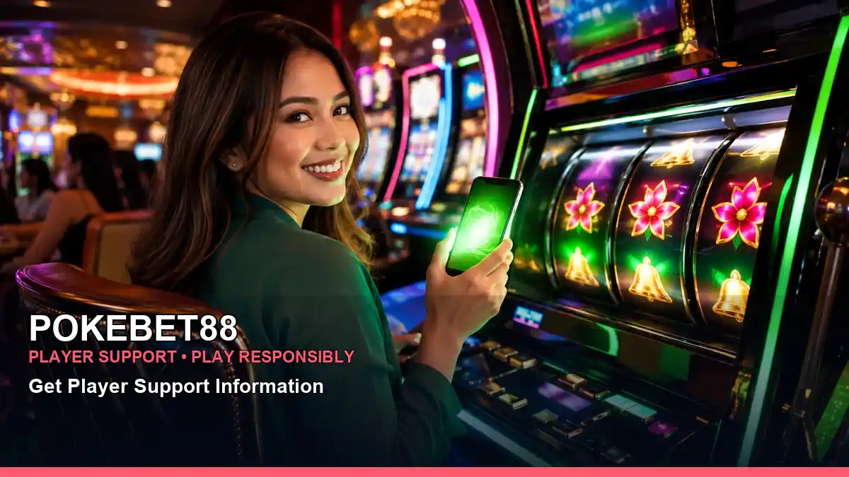 POKEBET88 casino first deposit rewards featuring an adult Filipina casino host with a dynamic composition